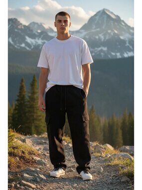 NWT FB County Black Heavyweight Cargo Fleece Sweatpants Streetwear - Small